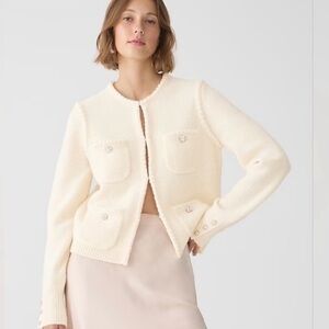J. Crew Cream Knit Cropped Blazer Cardigan with Jewel Buttons With Excellent C